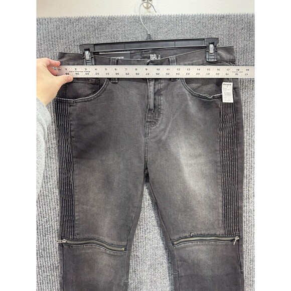RSQ Moto Jeans Mens 34x32 Black Seattle Skinny Tapered Zipper Accent Stretch NEW - Picture 8 of 12